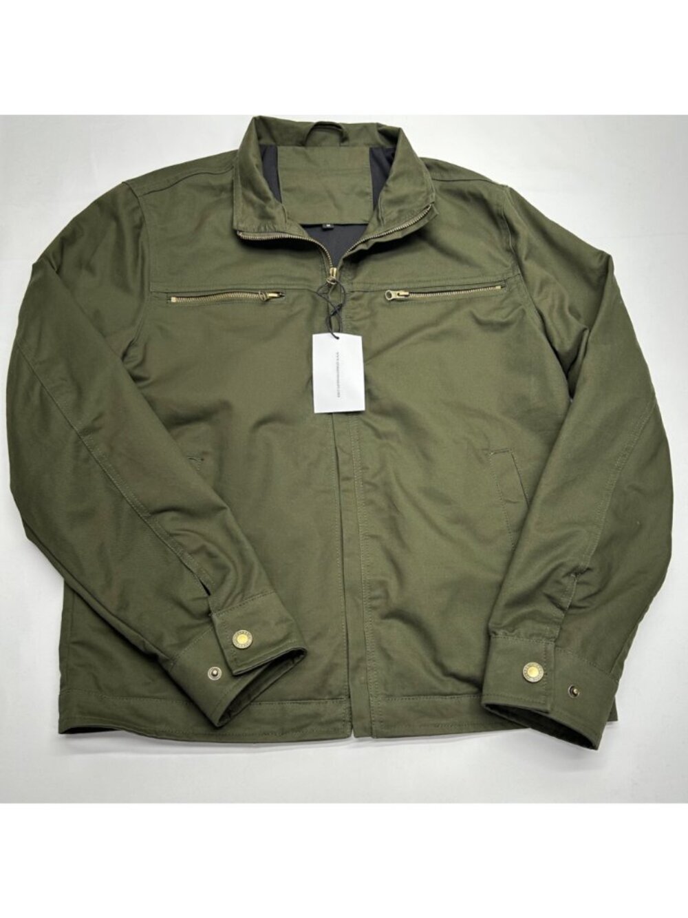 Olive Green Men's CROSS & CROWN Jacket With Snap Button Cuffs & Front Zipper Poc